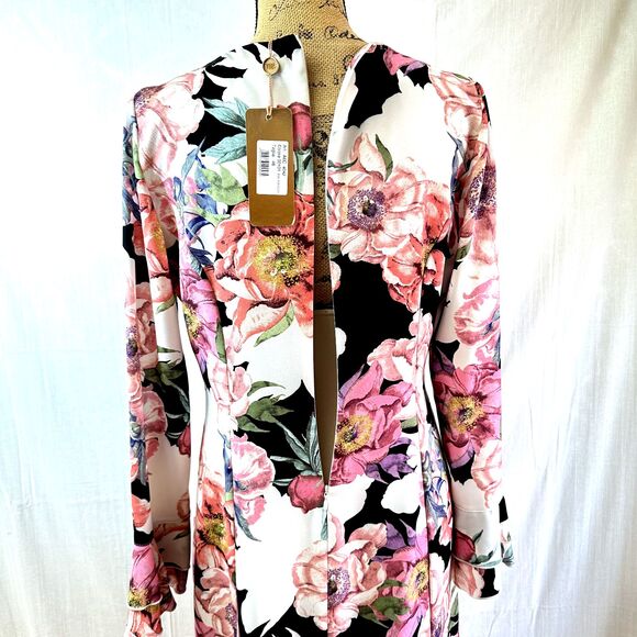 VDP Collection Party Cocktail Dress SZ 46/10 Floral Rhinestones Ruffle Hem Italy - Picture 13 of 16